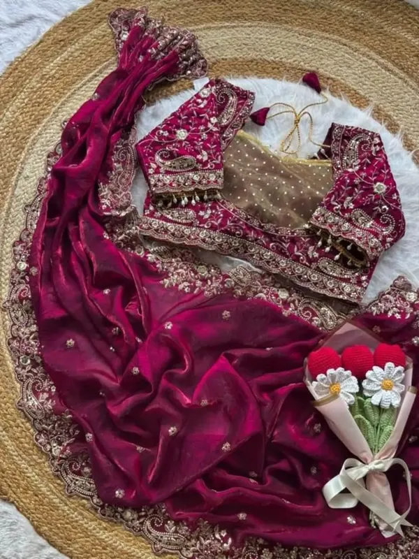 Burgundy_Embroidered_Ethnic_Saree_Set_With_Heavy_Zari_Work