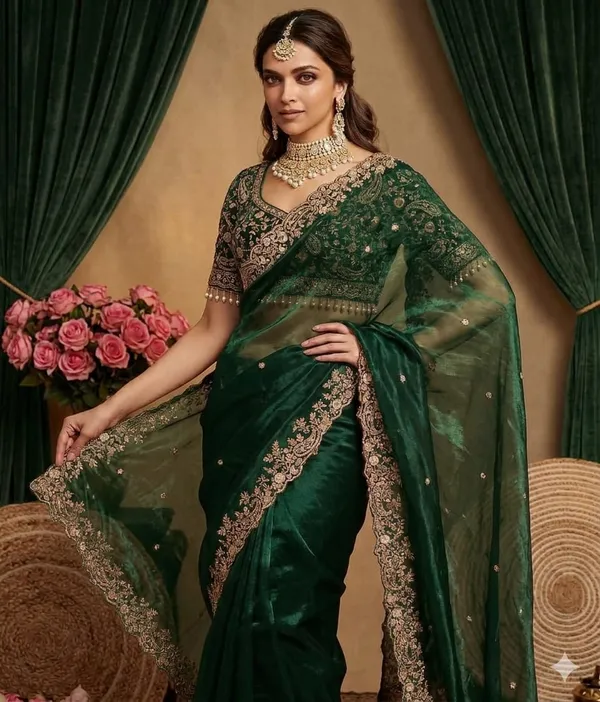 Elegant_Green_Embellished_Saree_With_Embroidered_Blouse