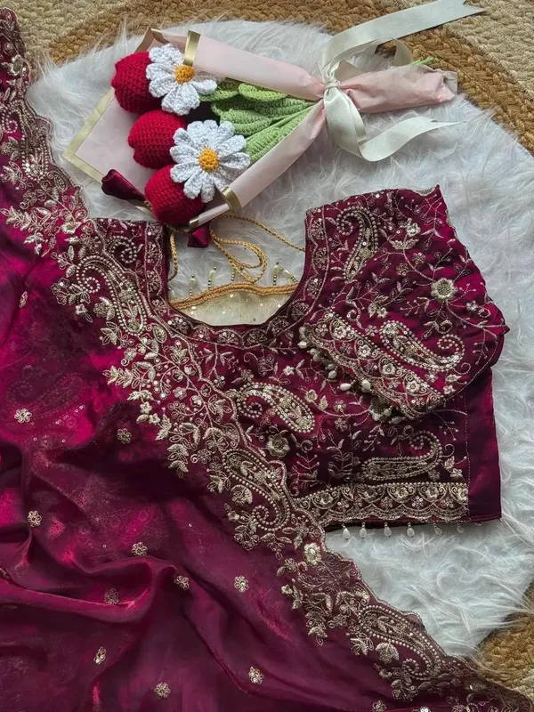 Burgundy_Embroidered_Ethnic_Saree_Set_With_Heavy_Zari_Work
