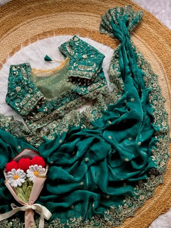 Emerald_Green_Embroidered_Saree_With_Heavy_Blouse