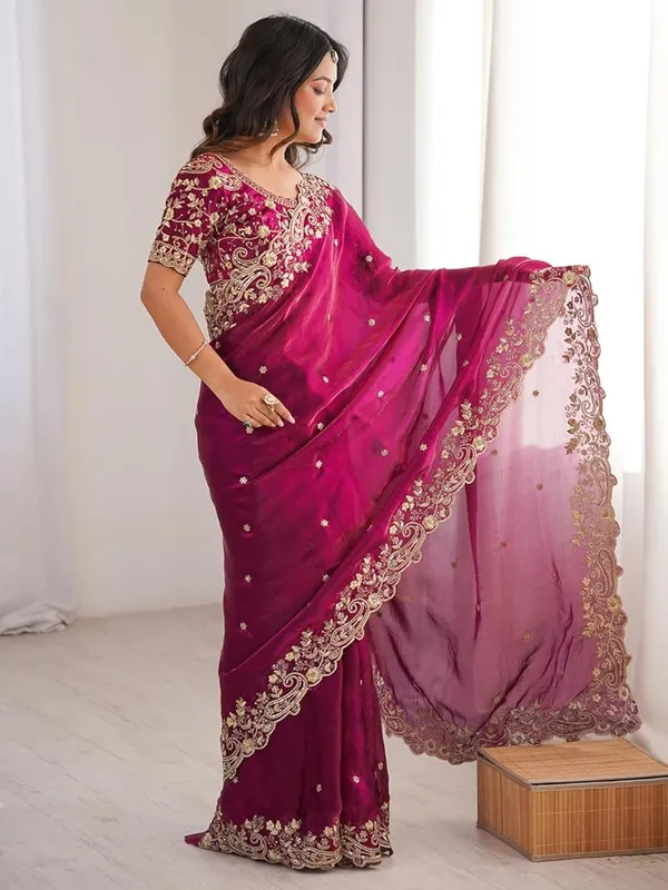 Magenta_Embroidered_Saree_With_Heavy_Work_Blouse
