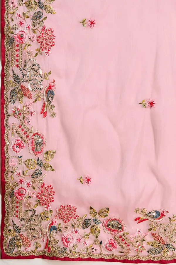 Pink_Organza_Embroidered_Saree_With_Red_Embroidered_Blouse
