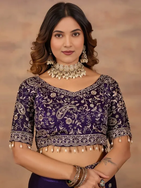 Purple_Embroidered_Velvet_Blouse_With_Scalloped_Neckline_And_Tassel_Details