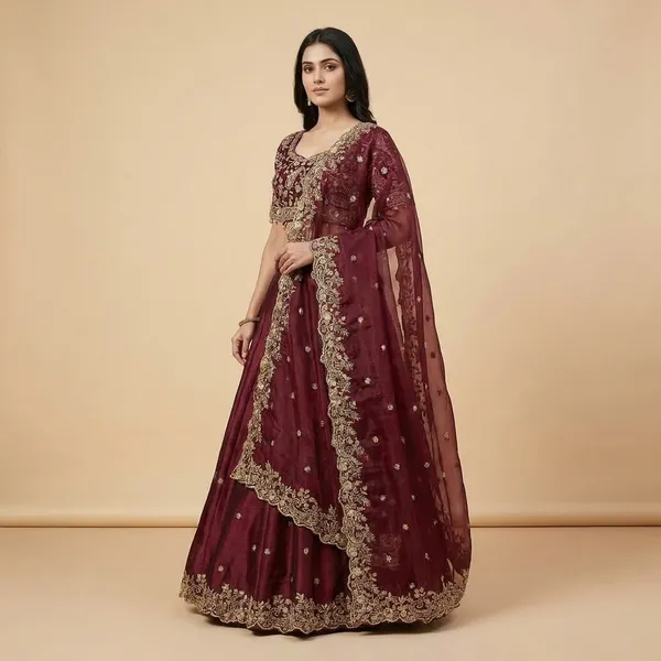 Maroon_Embellished_Lehenga_Choli_With_Dupatta_Heavy_Work_Bridal_Ethnic_Wear