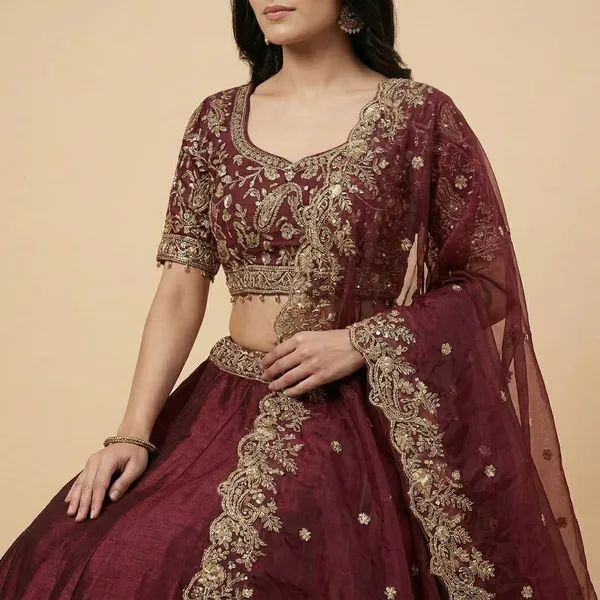 Maroon_Embellished_Lehenga_Choli_With_Dupatta_Heavy_Work_Bridal_Ethnic_Wear
