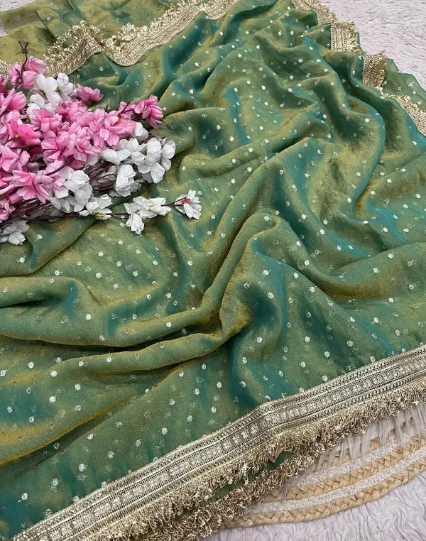 Elegant_Green_Ombre_Embellished_Saree_With_Golden_Lace_Border
