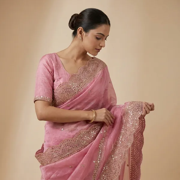 Pink_Embroidered_Net_Saree_With_Designer_Blouse
