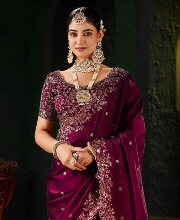 Maroon_Embroidered_Silk_Saree_With_Heavy_Designer_Blouse