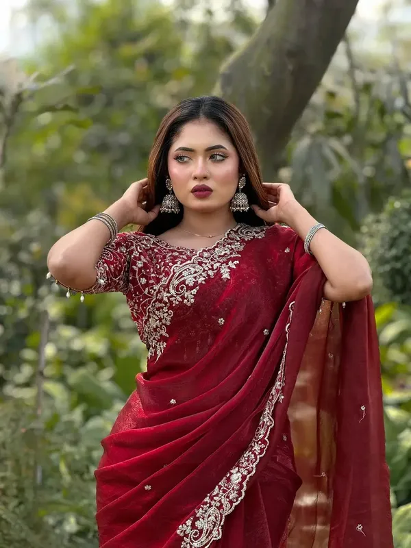 Maroon_Embellished_Saree_With_Heavy_Embroidered_Blouse
