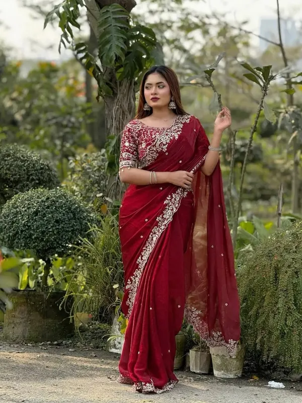 Maroon_Embellished_Saree_With_Heavy_Embroidered_Blouse