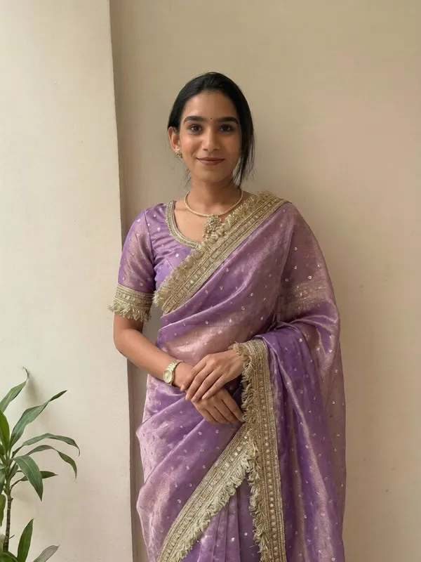 Elegant_Purple_Organza_Saree_With_Golden_Embroidered_Border