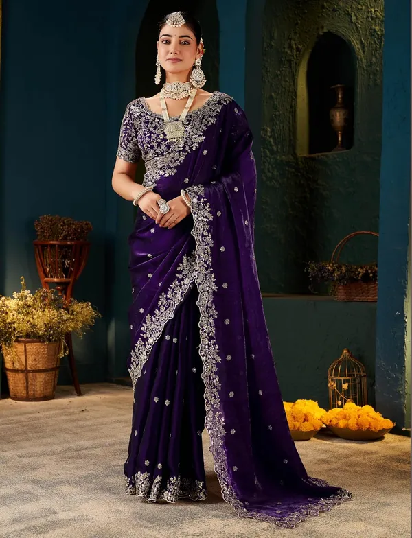 Elegant_Purple_Velvet_Saree_With_Silver_Embroidery_Work