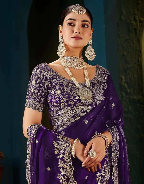 Elegant_Purple_Velvet_Saree_With_Silver_Embroidery_Work