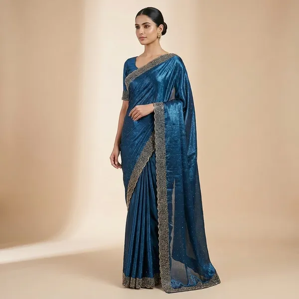Peacock_Blue_Saree_With_Embellished_Border