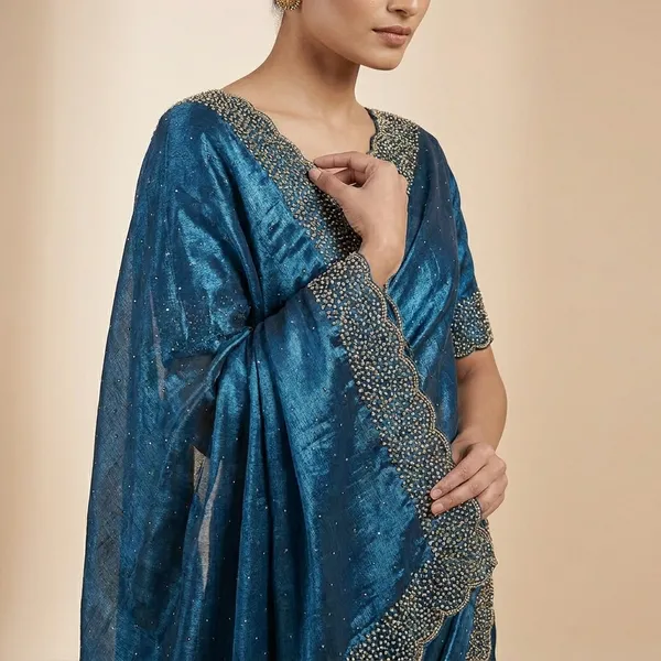 Peacock_Blue_Saree_With_Embellished_Border