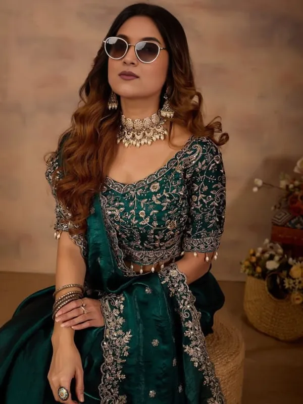 Elegant_Teal_Green_Embellished_Saree_With_Silver_Border_And_Sequin_Work