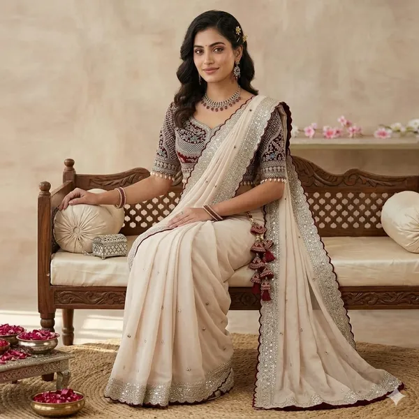 Elegant_Offwhite_Embroidered_Saree_With_Designer_Blouse