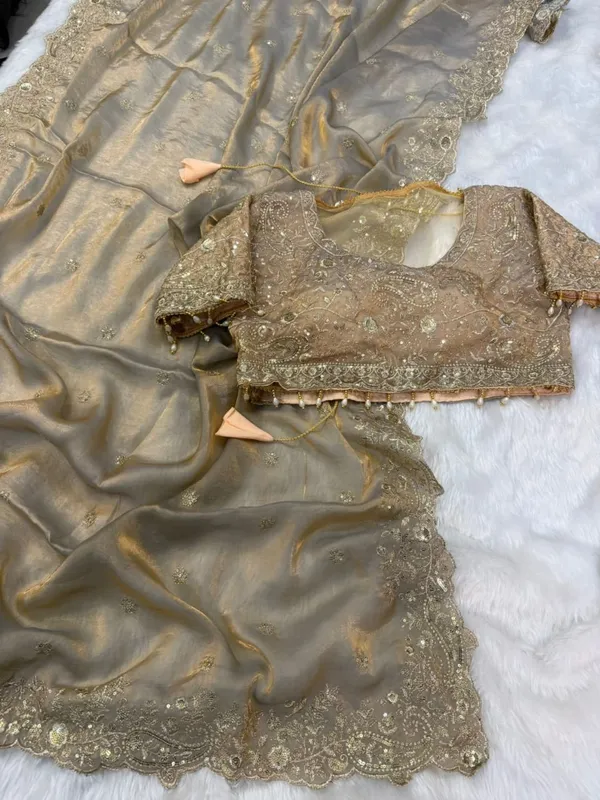 Elegant_Embroidered_Organza_Saree_With_Blouse_Piece_Olive_Green
