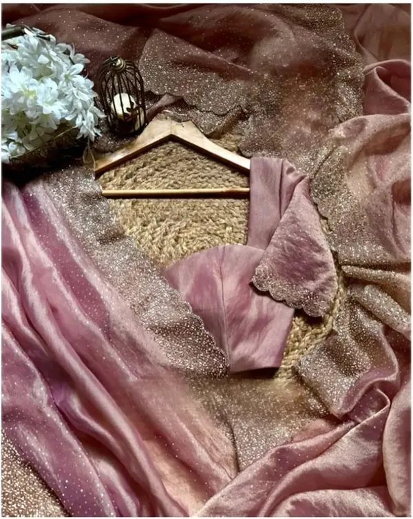 Shimmering_Rose_Gold_And_Mauve_Organza_Dupatta_With_Glitter_Work