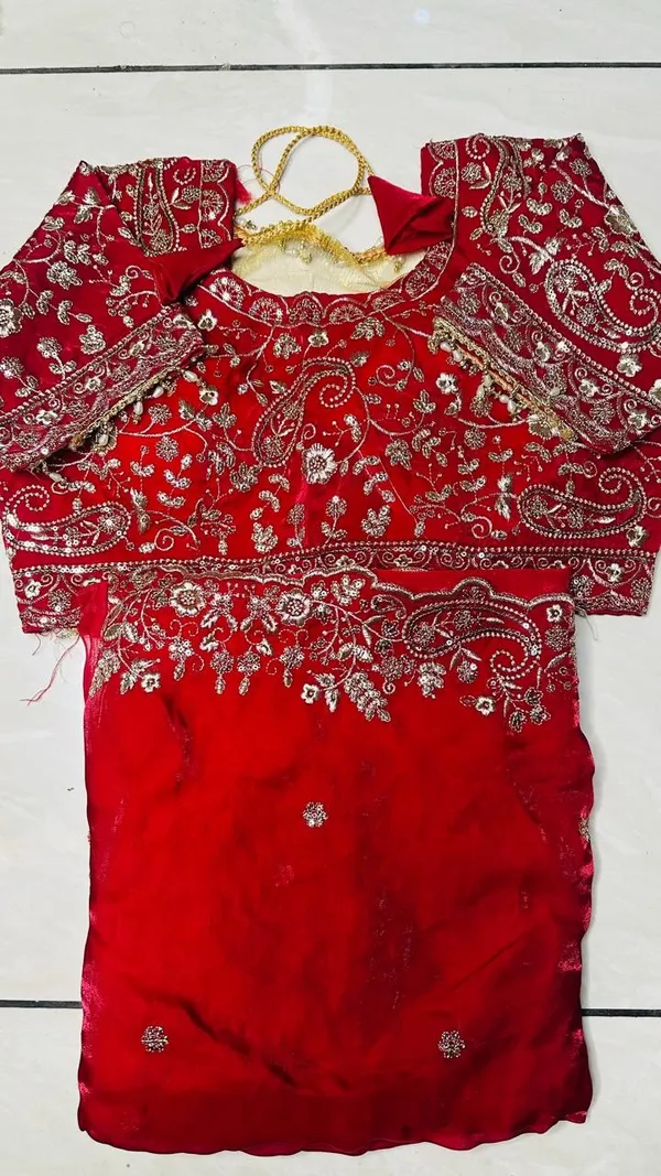 Red_Embroidered_Saree_With_Golden_Embellished_Blouse