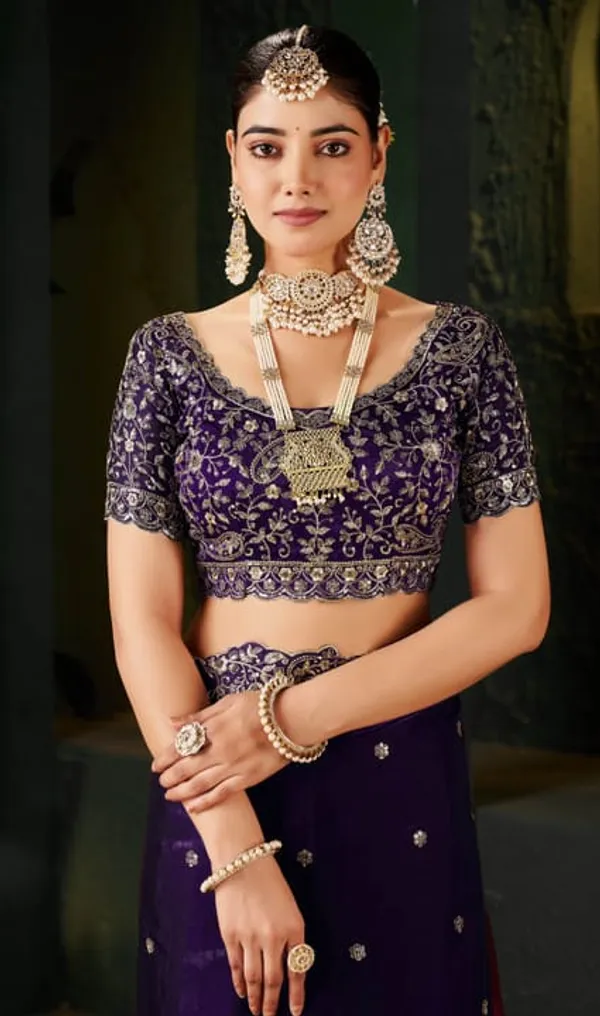 Purple_Embroidered_Velvet_Blouse_With_Scalloped_Neckline_And_Tassel_Details