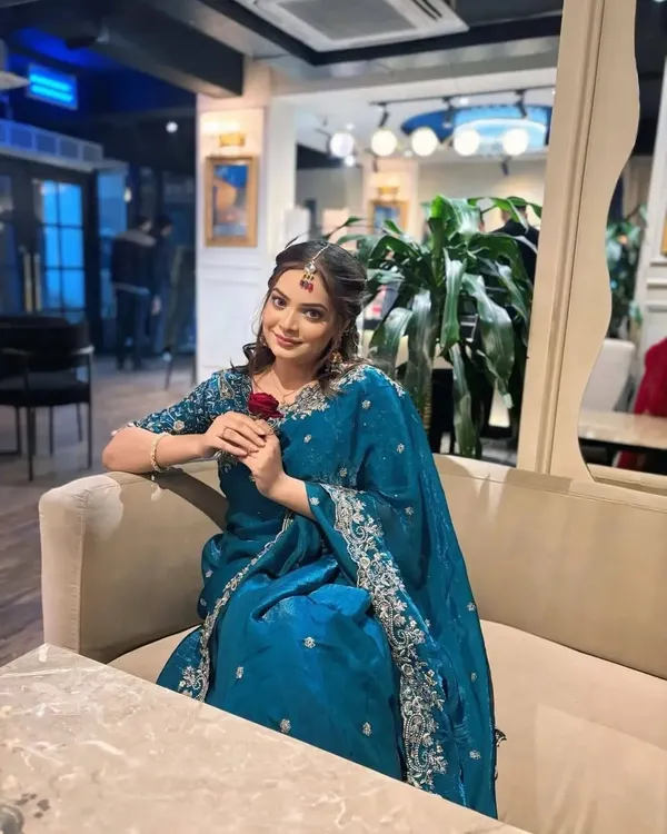 Teal_Blue_Embroidered_Saree_With_Designer_Blouse