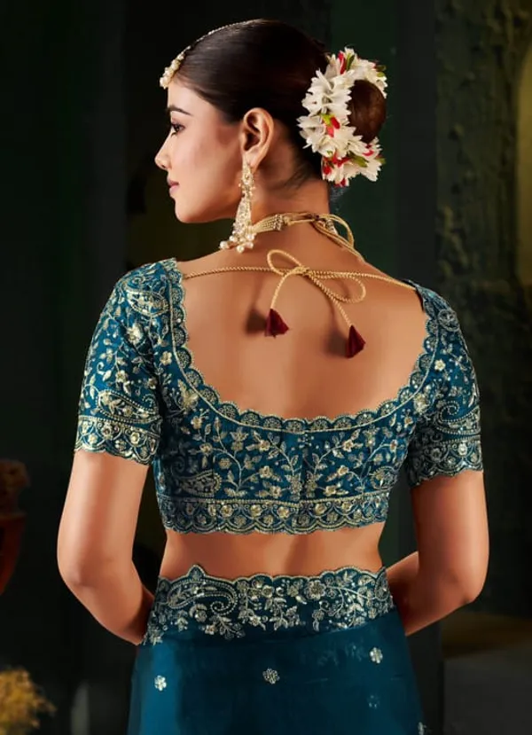 Teal_Blue_Embroidered_Saree_With_Designer_Blouse