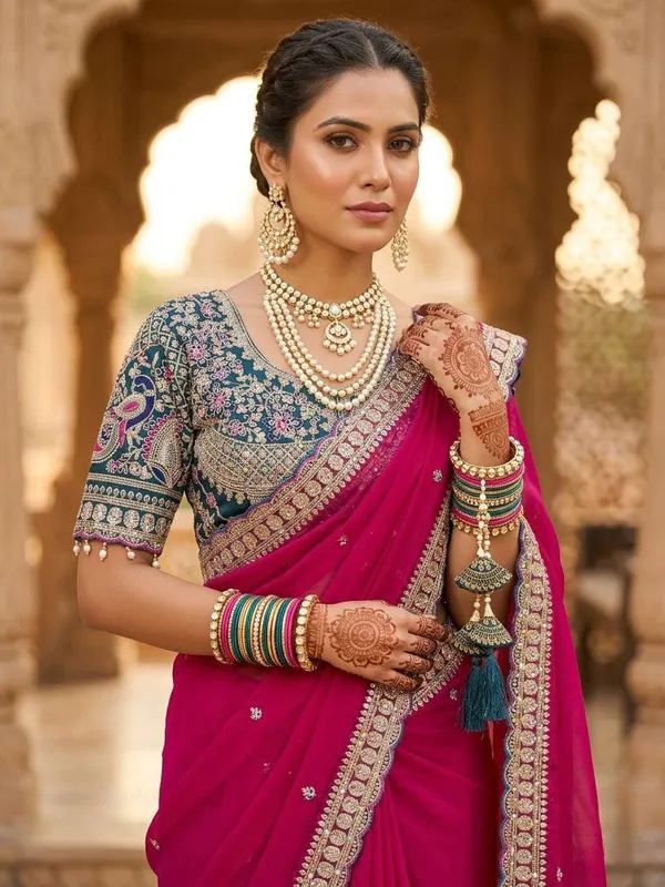 Magenta_Embroidered_Saree_With_Heavy_Work_Designer_Blouse