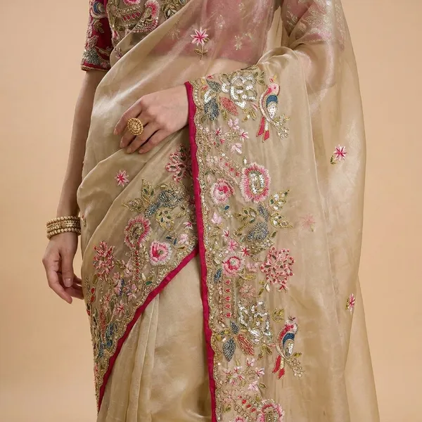 Elegant_Embroidered_Saree_With_Designer_Blouse_Cream_And_Red_Floral_Work