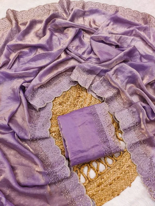 Purple_Embroidered_Net_Saree_With_Lace_Border_And_Blouse_Piece