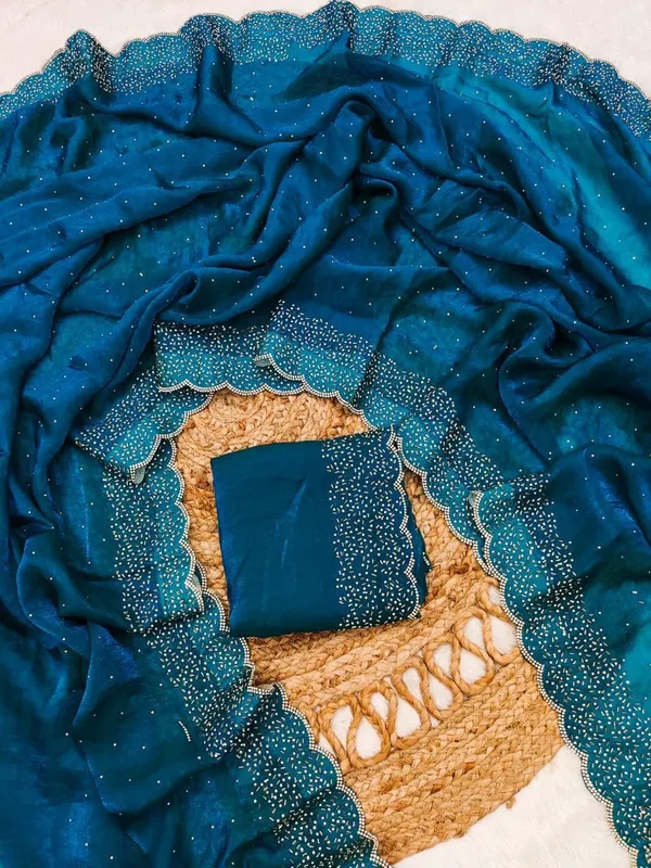 Embellished_Turquoise_Blue_Ethnic_Suit_Set_With_Golden_Lace_Work