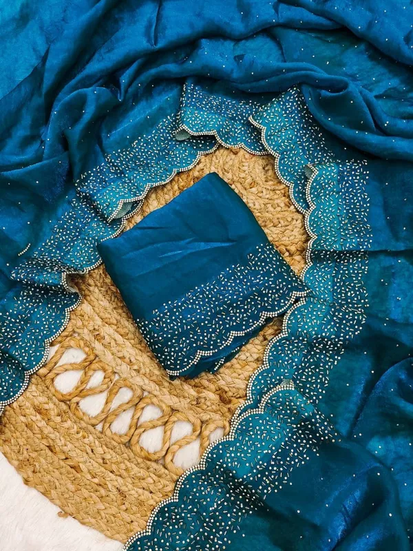 Embellished_Turquoise_Blue_Ethnic_Suit_Set_With_Golden_Lace_Work