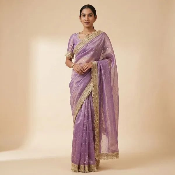 Elegant_Purple_Organza_Saree_With_Golden_Embroidered_Border