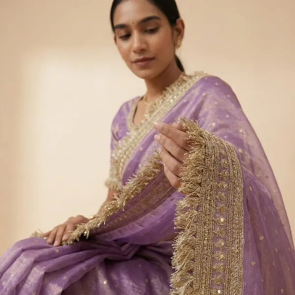 Elegant_Purple_Organza_Saree_With_Golden_Embroidered_Border