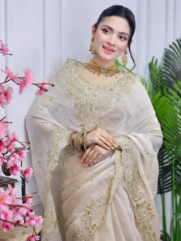 Elegant_Offwhite_Embroidered_Saree_With_Golden_Zari_Work