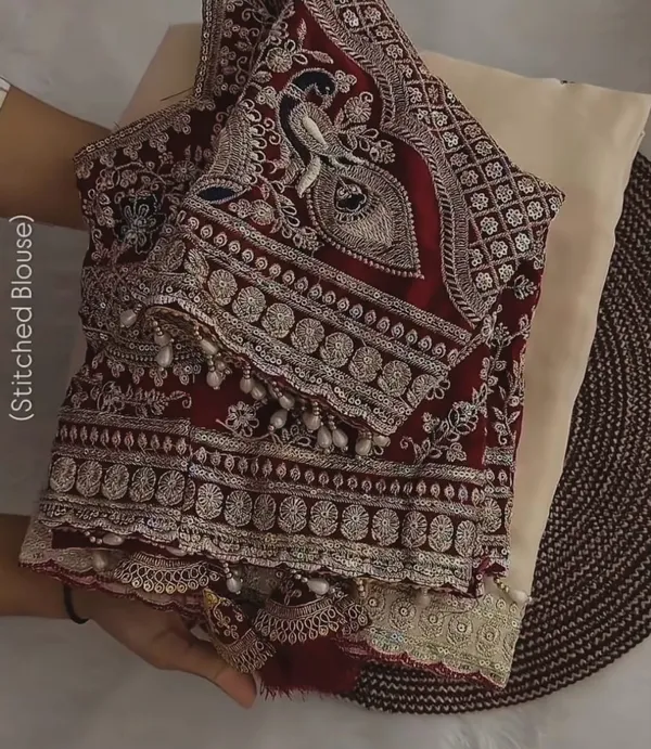 Maroon_Embroidered_Stitched_Blouse_With_Cream_Border