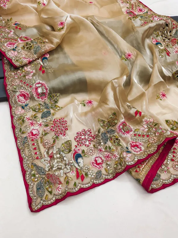 Elegant_Embroidered_Saree_With_Designer_Blouse_Cream_And_Red_Floral_Work