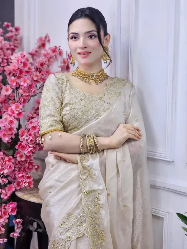Elegant_Offwhite_Embroidered_Saree_With_Golden_Zari_Work