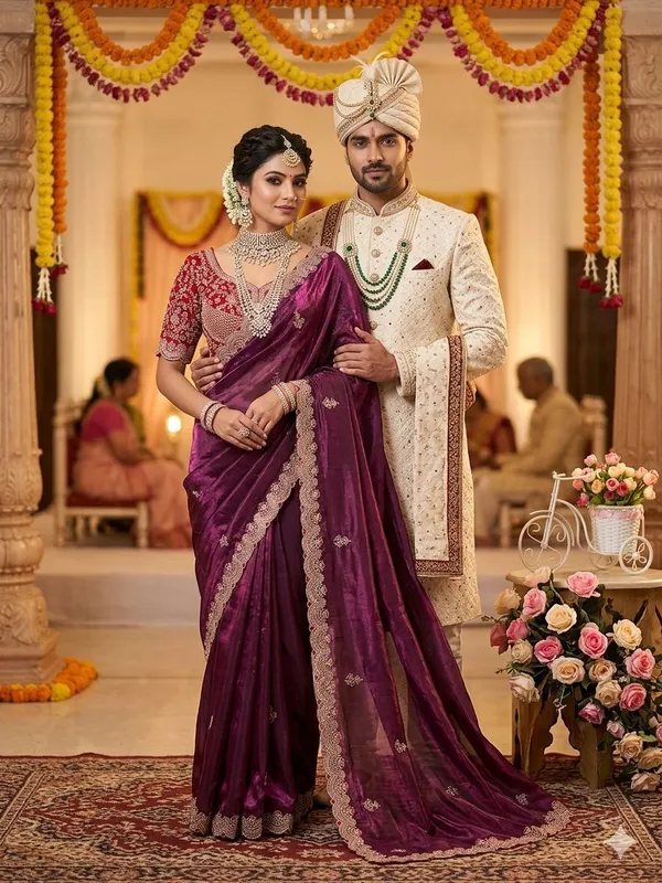 Purple_Silk_Saree_With_Embroidered_Red_Blouse