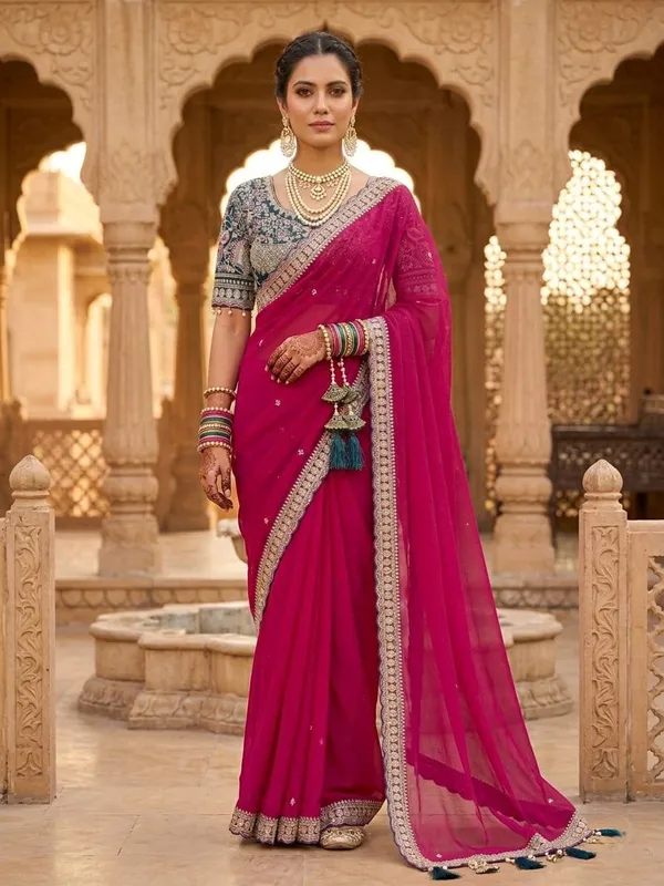 Magenta_Embroidered_Saree_With_Heavy_Work_Designer_Blouse