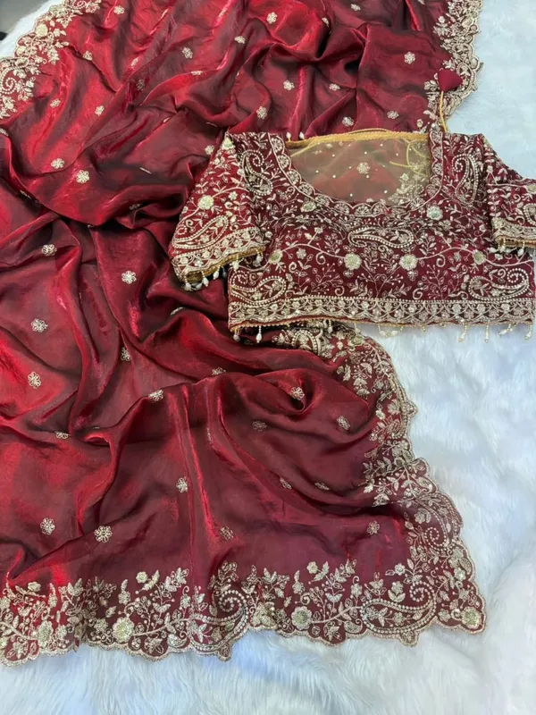 Maroon_Embroidered_Saree_With_Heavy_Golden_Zari_Work