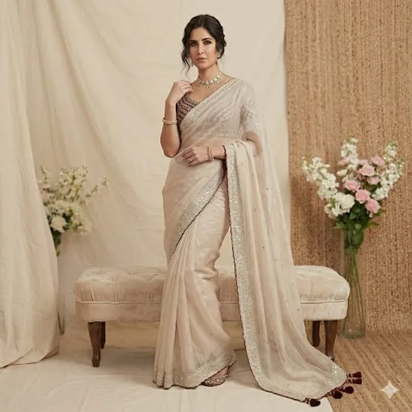 Elegant_Offwhite_Organza_Saree_With_Embellished_Border_And_Embroidered_Blouse