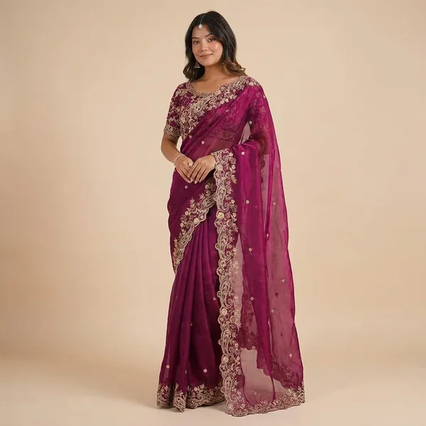 Magenta_Embroidered_Saree_With_Heavy_Work_Blouse