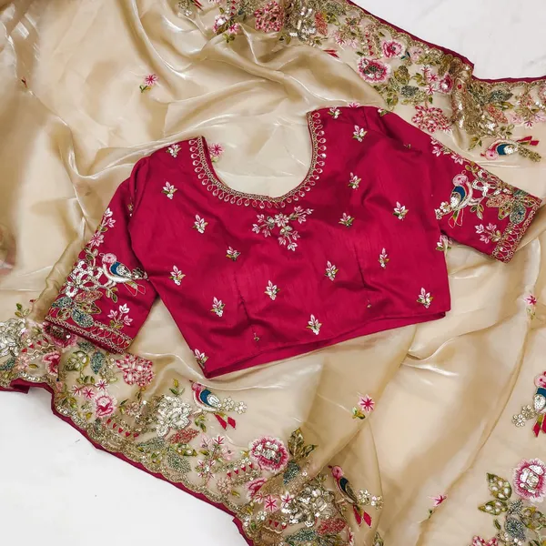 Elegant_Embroidered_Saree_With_Designer_Blouse_Cream_And_Red_Floral_Work