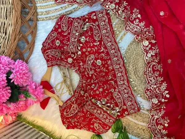 Red_Embroidered_Bridal_Saree_With_Heavy_Work_Blouse_And_Jewelry_Set