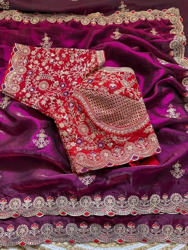 Purple_Silk_Saree_With_Embroidered_Red_Blouse