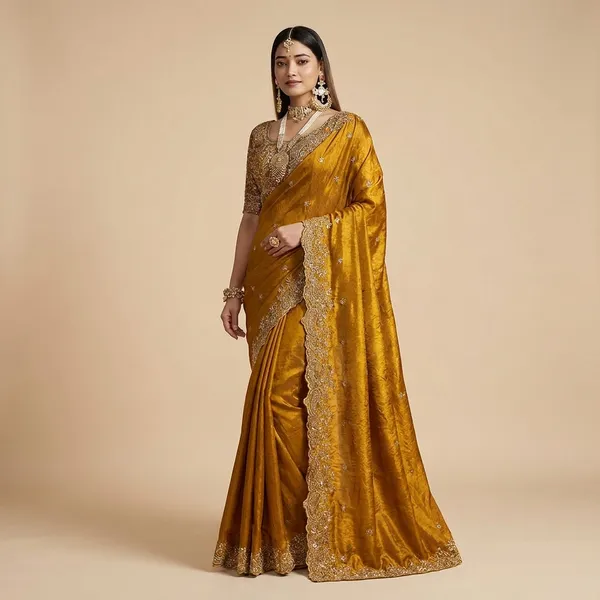Golden_Mustard_Embroidered_Saree_With_Heavy_Blouse