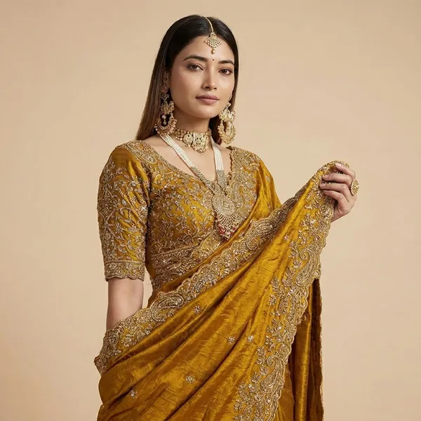 Golden_Mustard_Embroidered_Saree_With_Heavy_Blouse