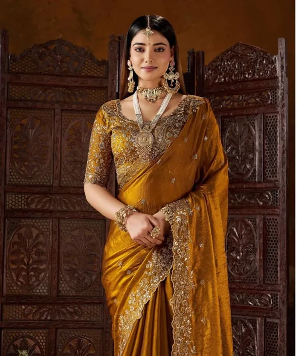 Golden_Mustard_Embroidered_Saree_With_Heavy_Blouse
