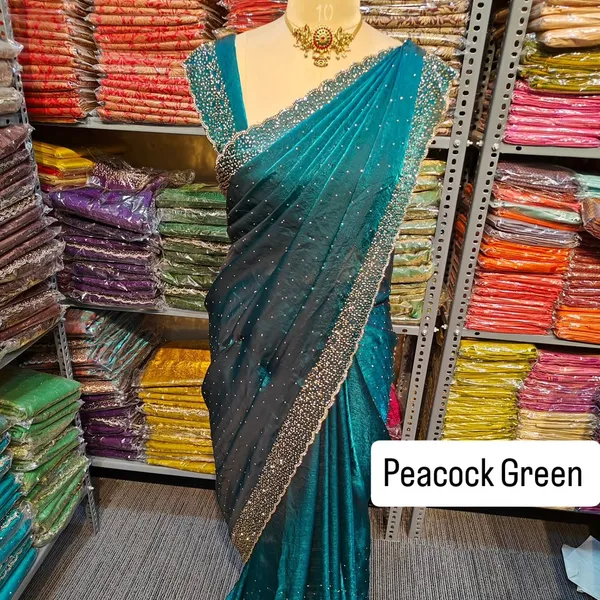 Peacock_Green_Embellished_Saree_With_Blouse